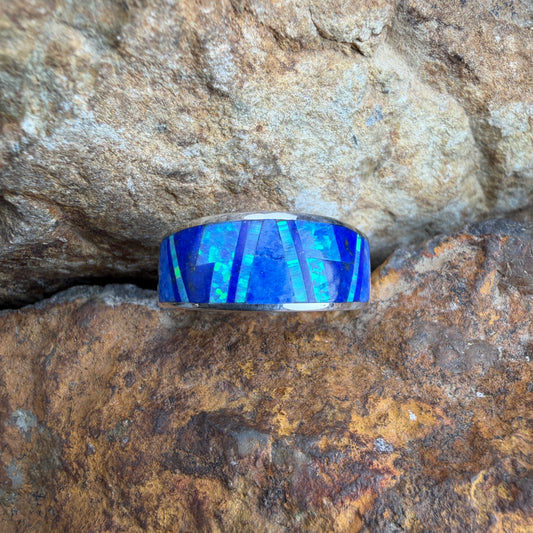 David Rosales Fancy Blue Sky Inlaid Sterling Silver Ring