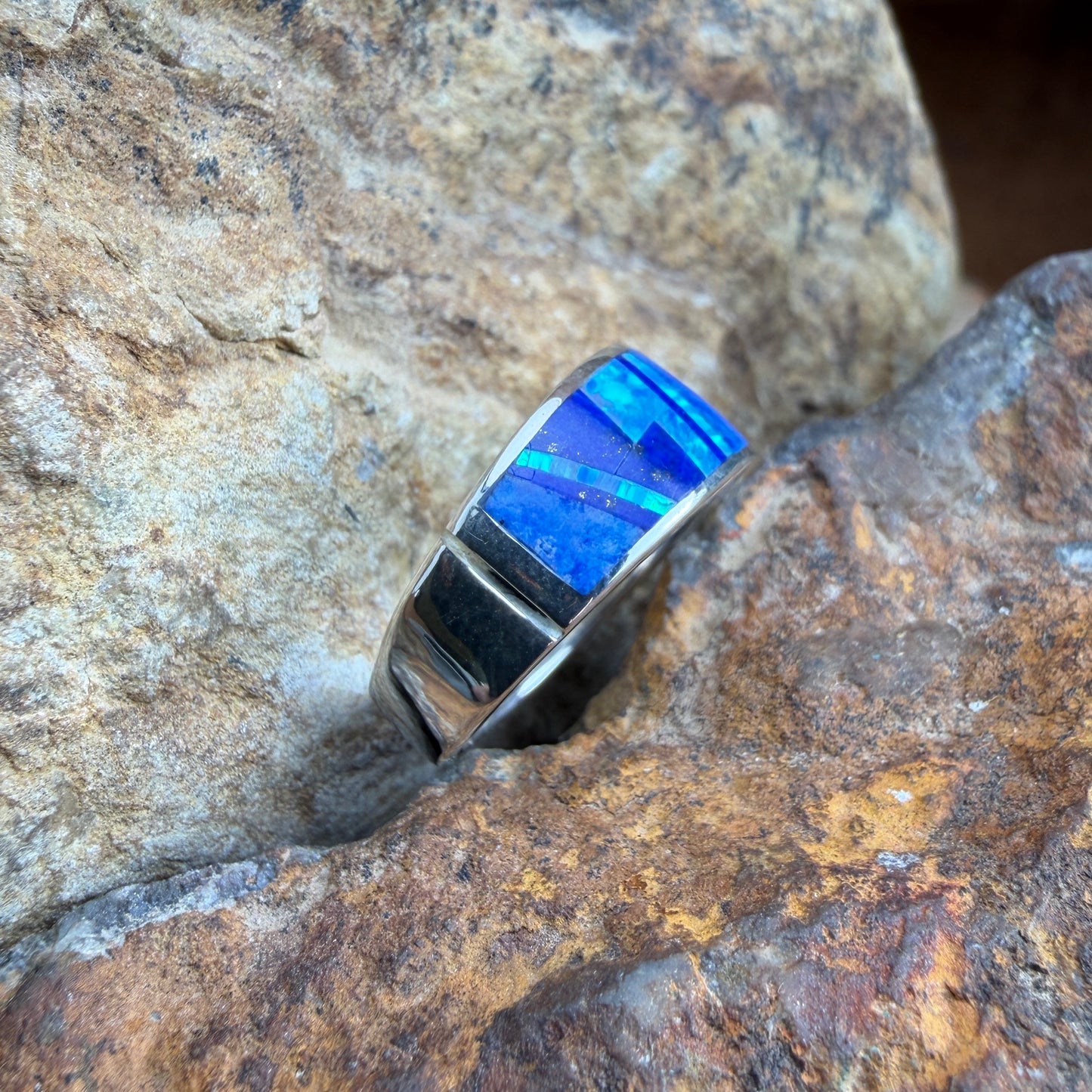 David Rosales Fancy Blue Sky Inlaid Sterling Silver Ring