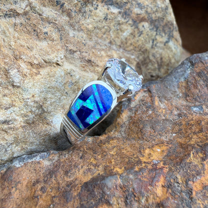 David Rosales Blue Sky Inlaid Sterling Silver Ring w Cubic Zirconia