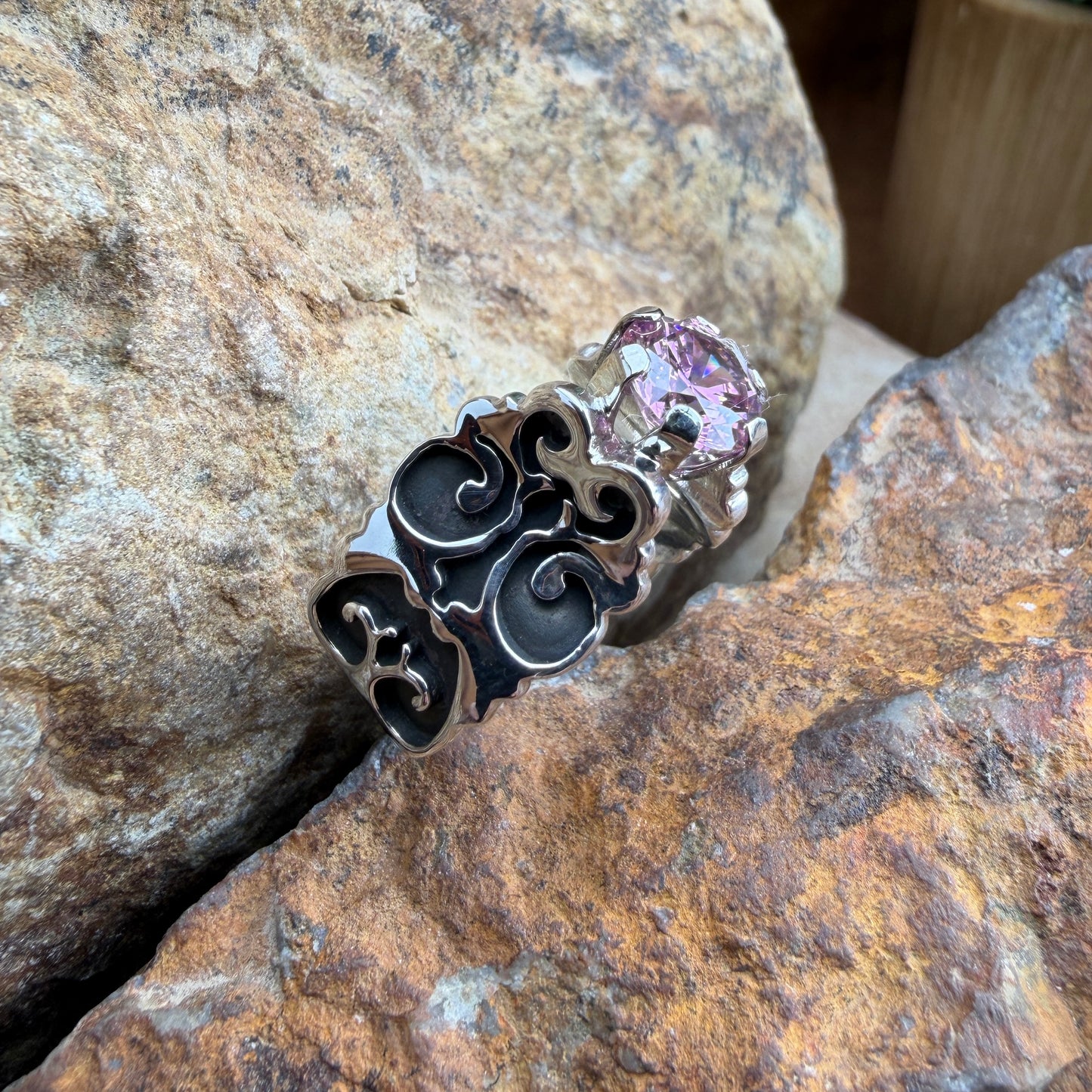 David Rosales Sterling Silver Country Pink Topaz Ring