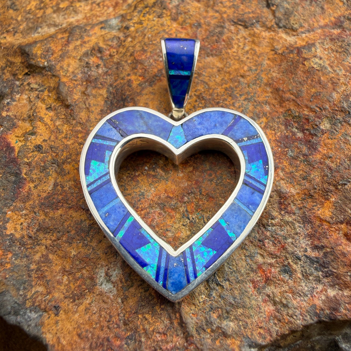 David Rosales Blue Sky Inlaid Sterling Silver Pendant Heart