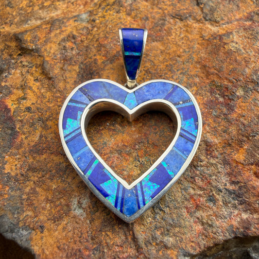 David Rosales Blue Sky Inlaid Sterling Silver Pendant Heart