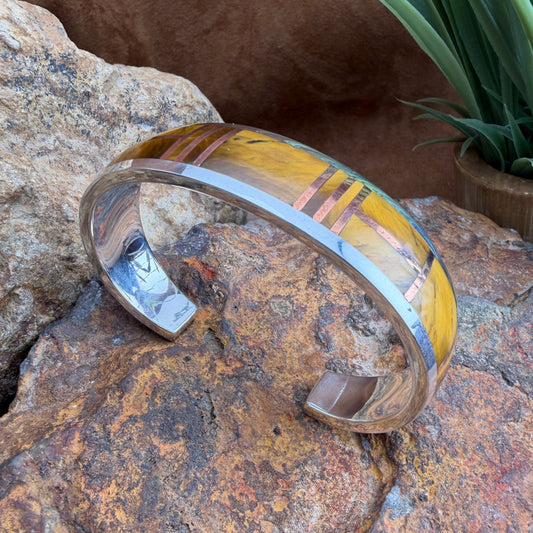 David Rosales Tiger's Eye Copper Channel Inlaid Sterling Silver Bracelet