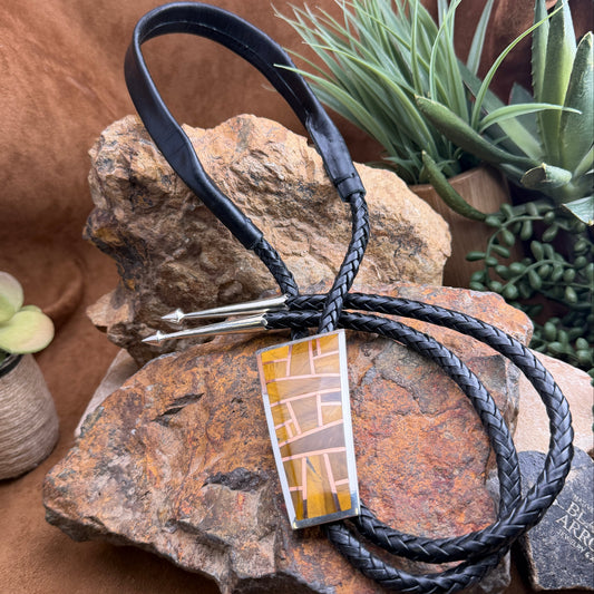 David Rosales Tiger's Eye Copper Channel Inlaid Sterling Silver Bolo Tie