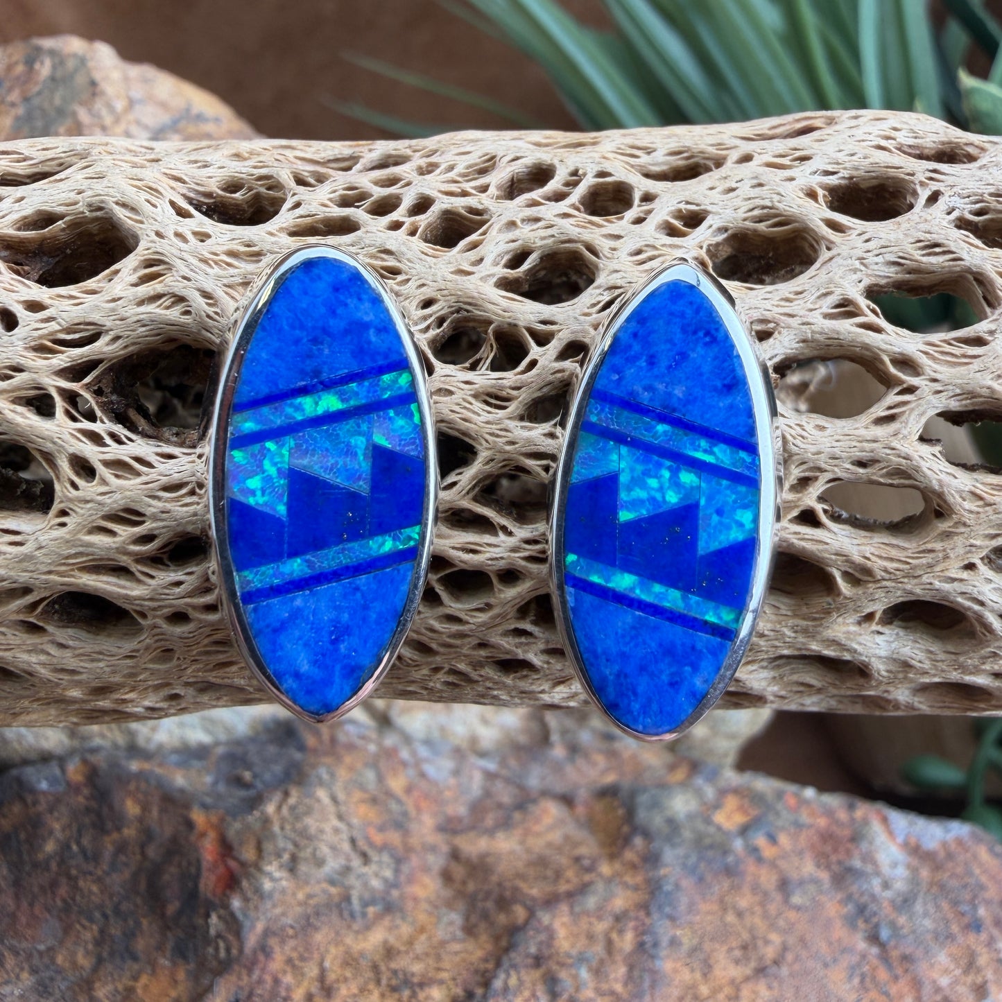 David Rosales Blue Sky Fancy Inlaid Sterling Silver Earrings