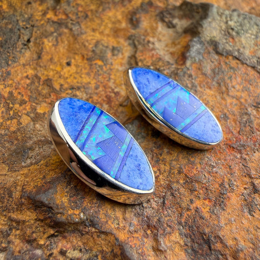 David Rosales Blue Sky Fancy Inlaid Sterling Silver Earrings