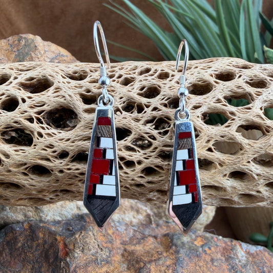 David Rosales Red Feather Inlaid Sterling Silver Earrings