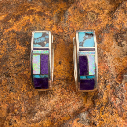 David Rosales Shalako Inlaid Sterling Silver Earrings Huggie