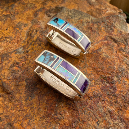 David Rosales Shalako Inlaid Sterling Silver Earrings Huggie