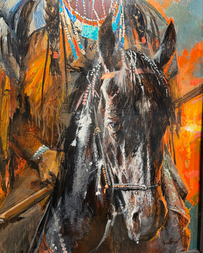 Artistic depiction of a horse with a colorful background