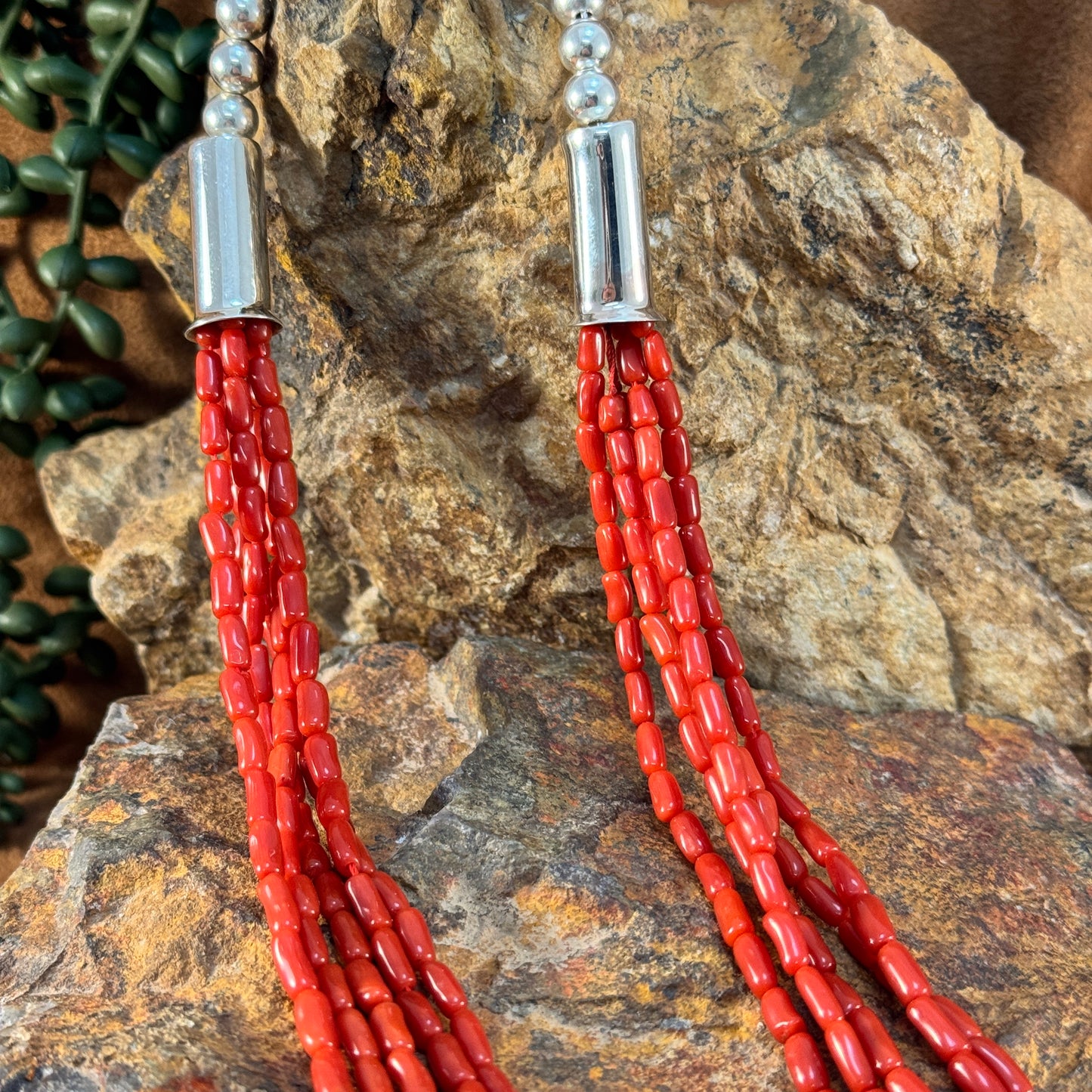 Leonard Nez 21" Red Coral Multi-Strand Necklace