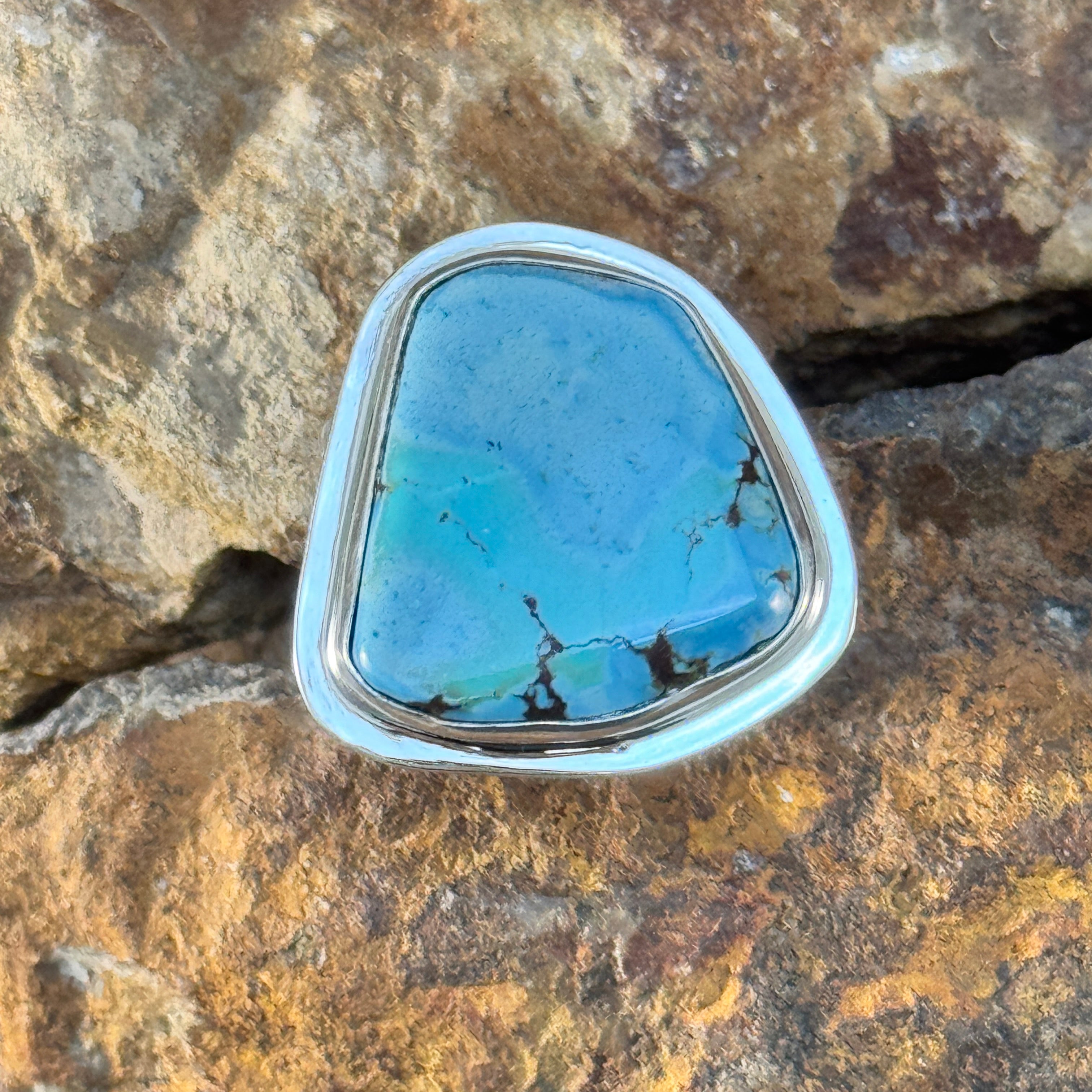 Golden Hill Turquoise Ring by Tommy Jackson - size 10.5 – Black
