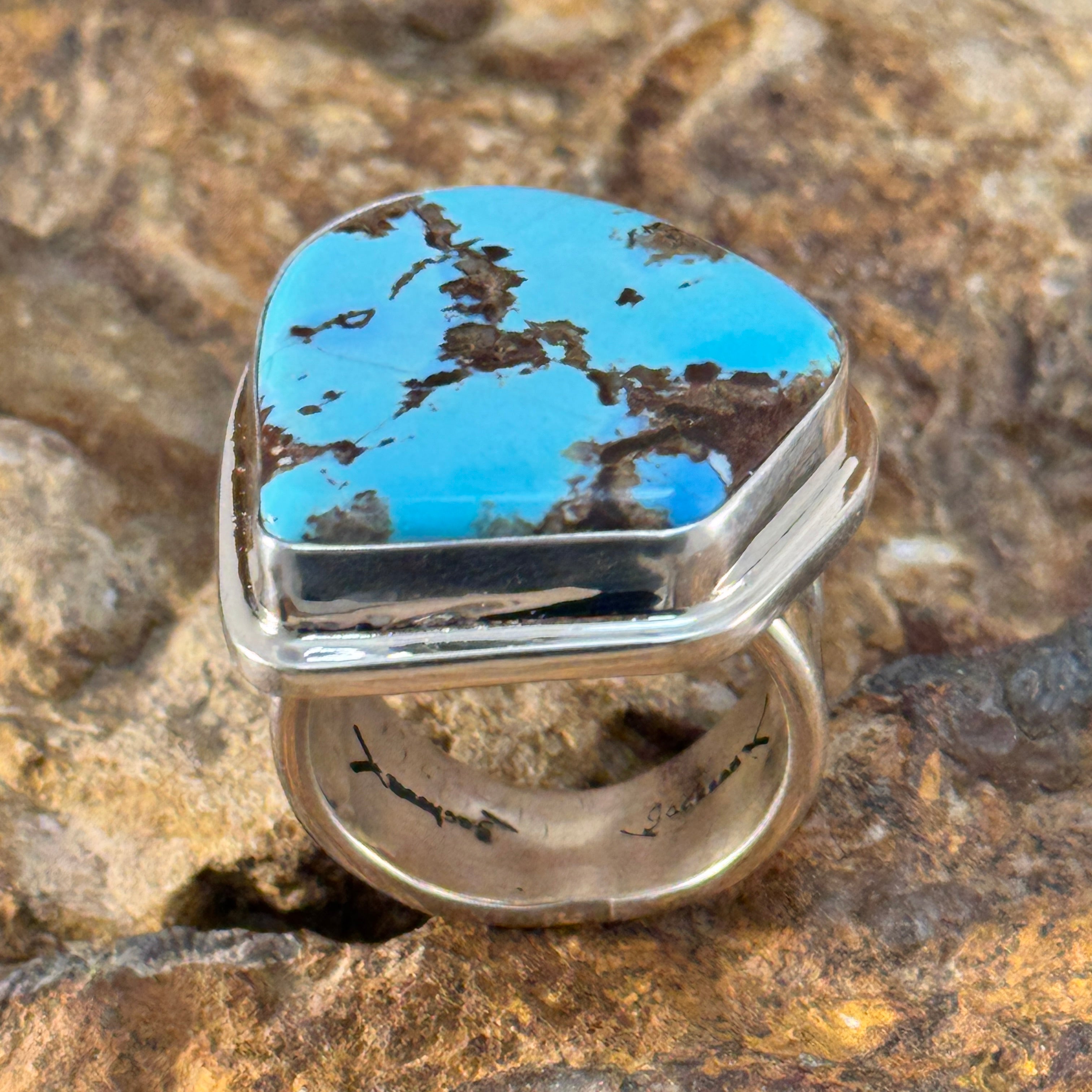 Golden Hill Turquoise Ring by Tommy Jackson - size 13 – Black