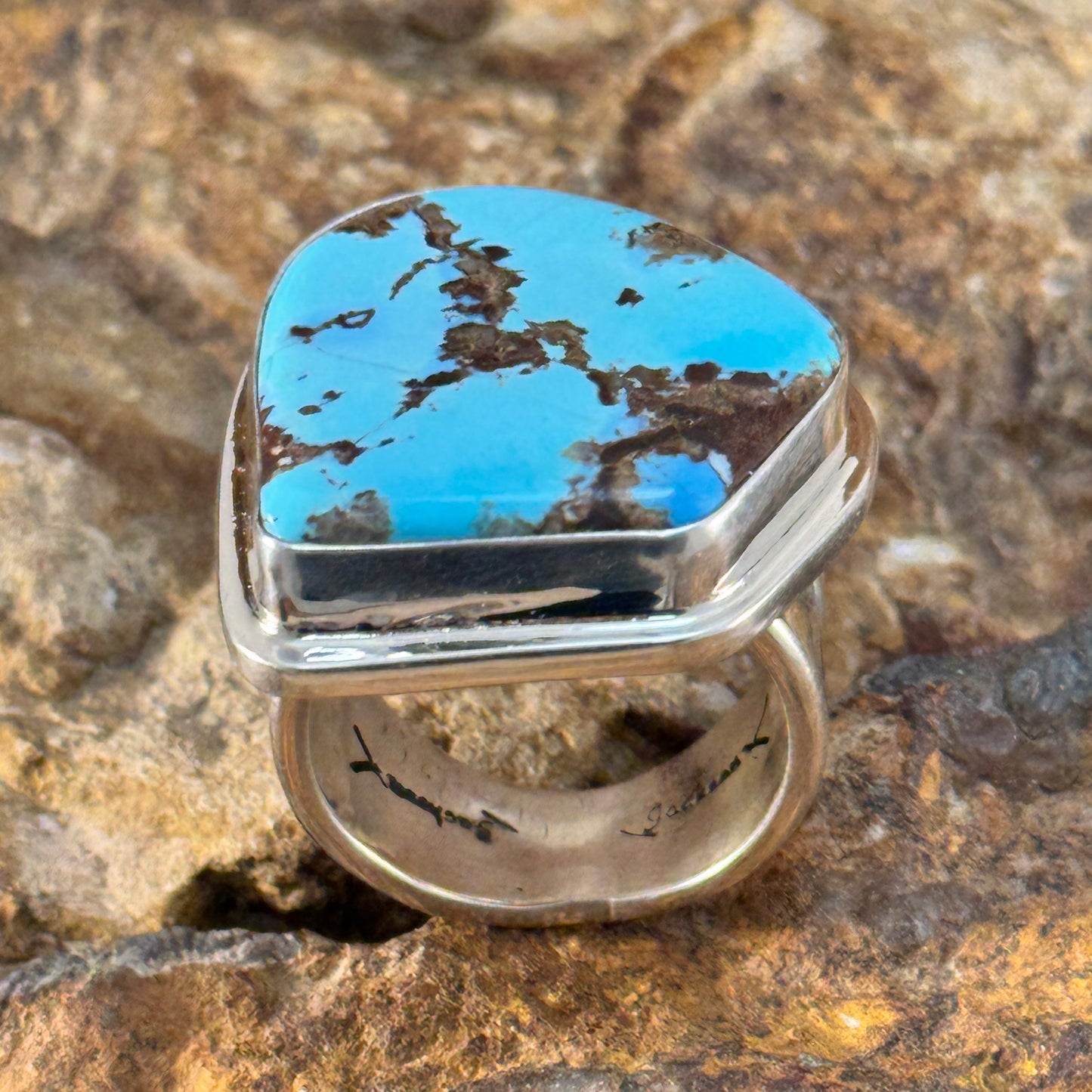 Golden Hill Turquoise Ring by Tommy Jackson - size 13