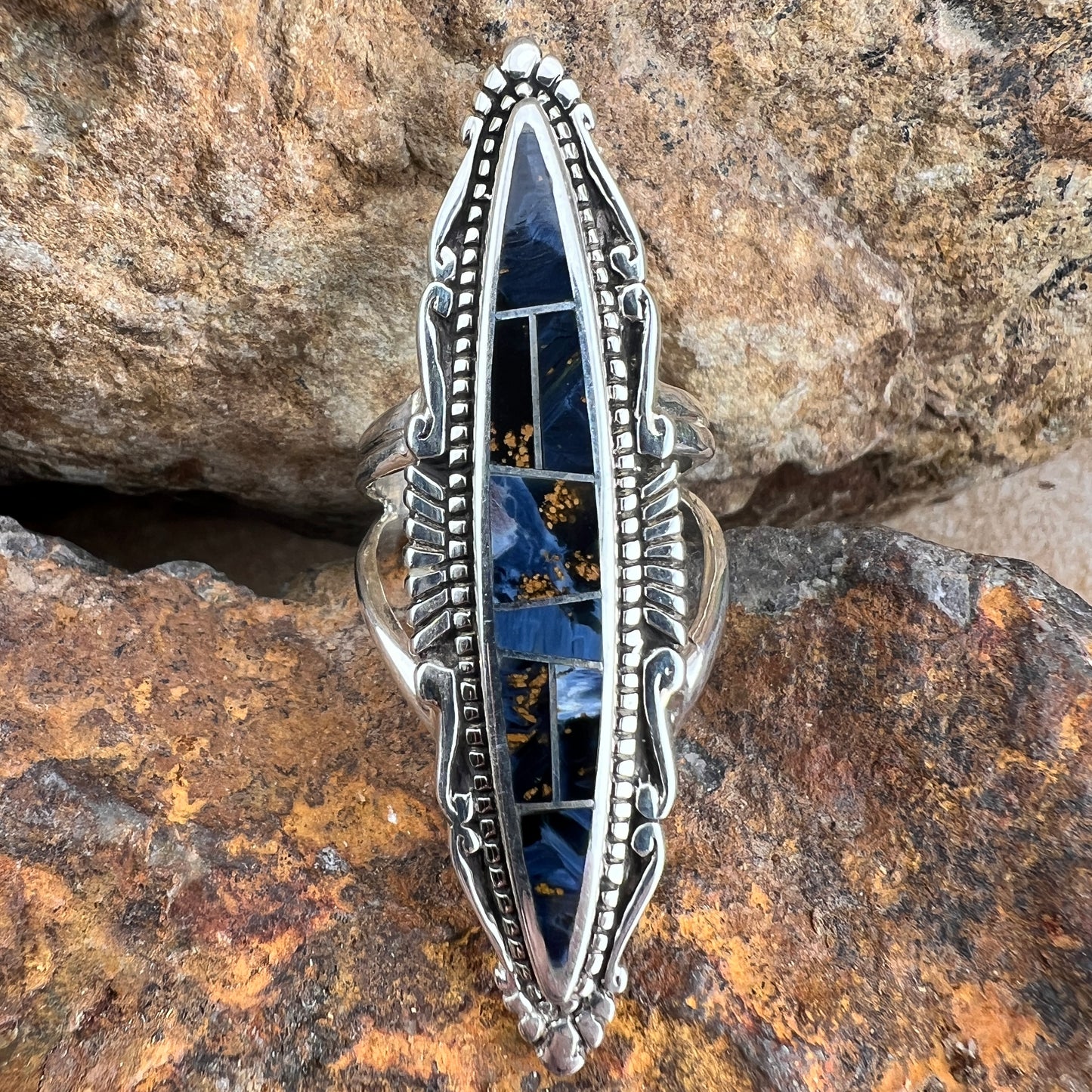 David Rosales Pietersite Inlaid Sterling Silver Ring