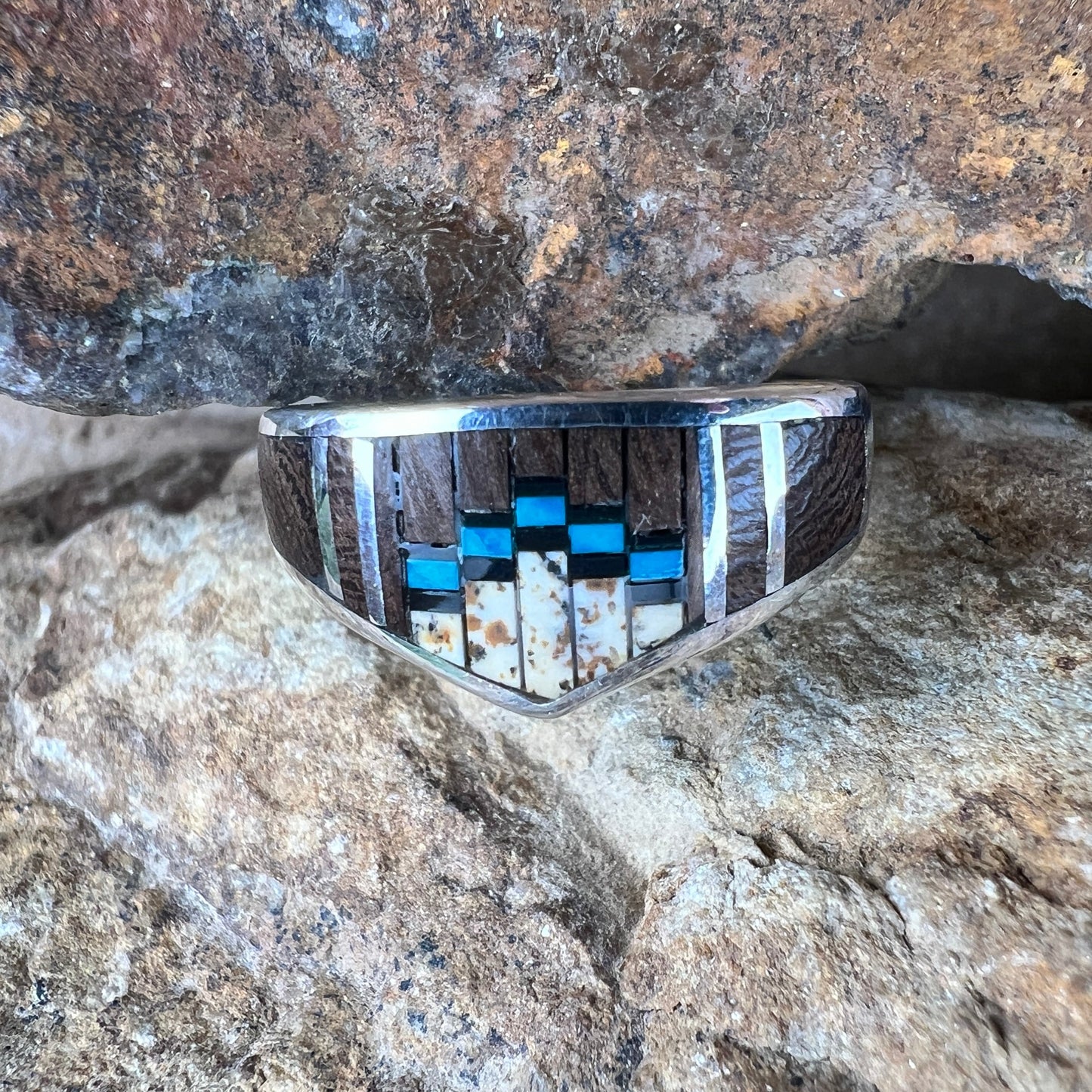 David Rosales Iron Spirit Inlaid Sterling Silver Ring