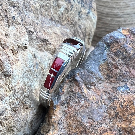 David Rosales Rosarita Inlaid Sterling Silver Ring w/ Red Garnet