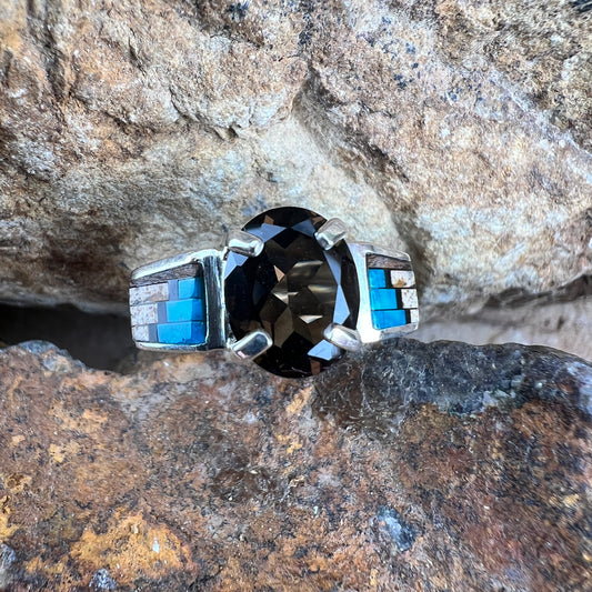 David Rosales Iron Spirit Inlaid Sterling Silver Ring w/ Smoky Topaz