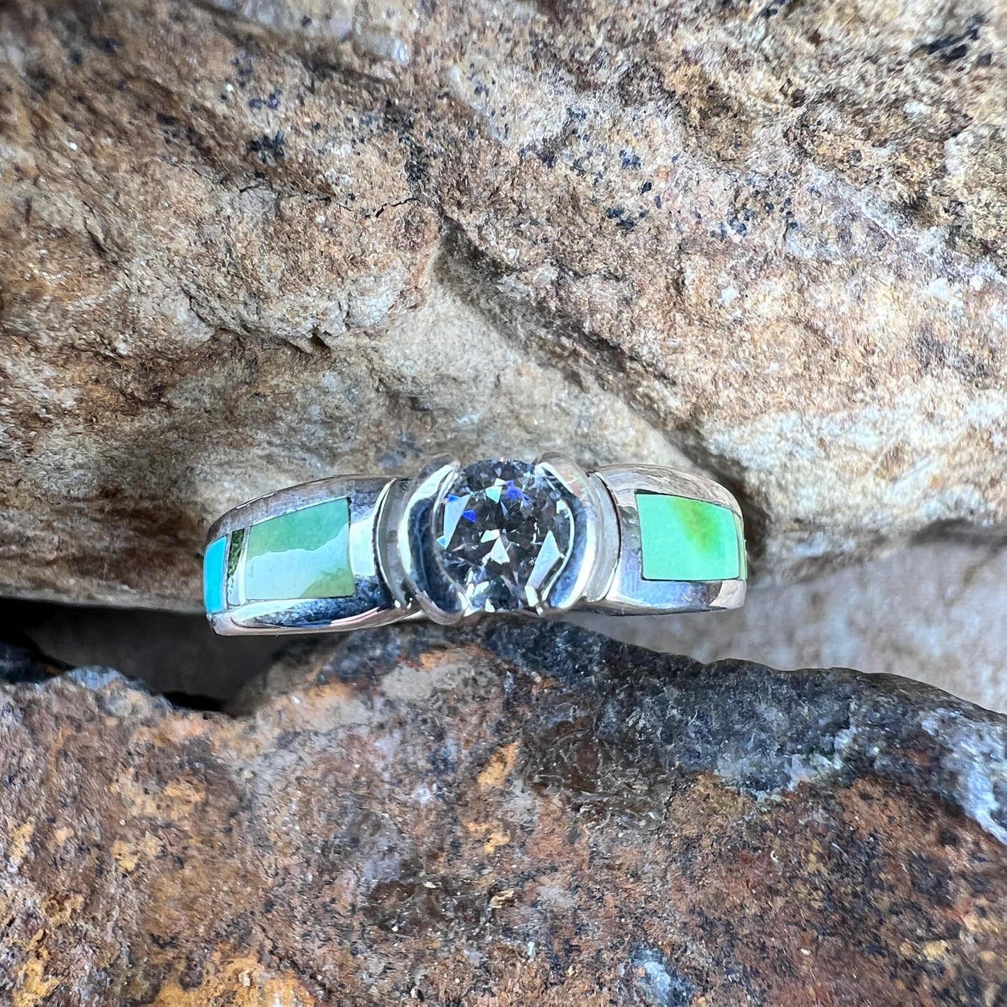 David Rosales Sonoran Gold Inlaid Sterling Silver Ring w/ CZ