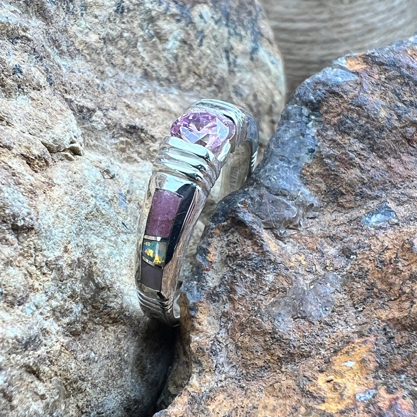 David Rosales Make Me Blush Inlaid Sterling Silver Ring Cubic Zirconia