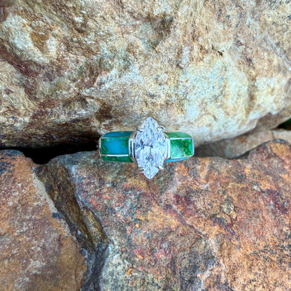 David Rosales Sonoran Gold Inlaid Sterling Silver Ring with Cubic Zirconia