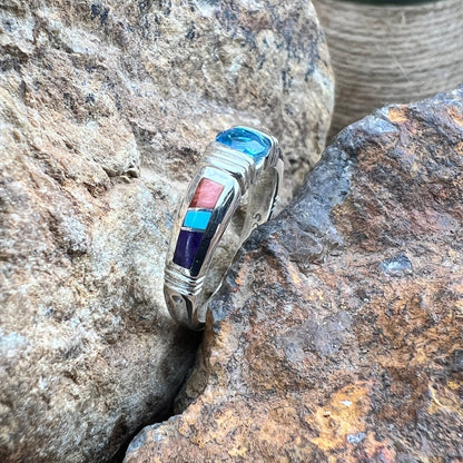 David Rosales Indian Summer Inlaid Sterling Silver Ring w/ Blue Topaz