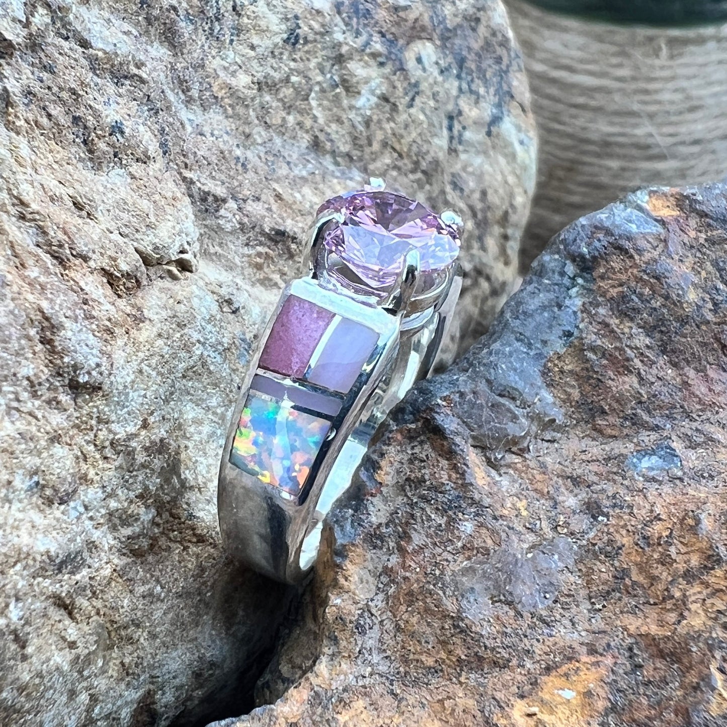 David Rosales Make Me Blush Inlaid Sterling Silver Ring w/ Pink Cubic Zirconia