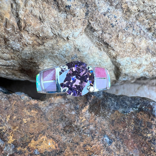 David Rosales Make Me Blush Inlaid Sterling Silver Ring w/ Pink Cubic Zirconia