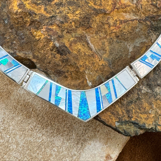 David Rosales Mystic Pearl Inlaid Sterling Silver Necklace