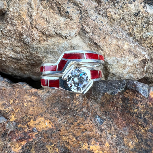 David Rosales Rosarita Inlaid Sterling Silver Ring Set w/ Cubic Zirconia