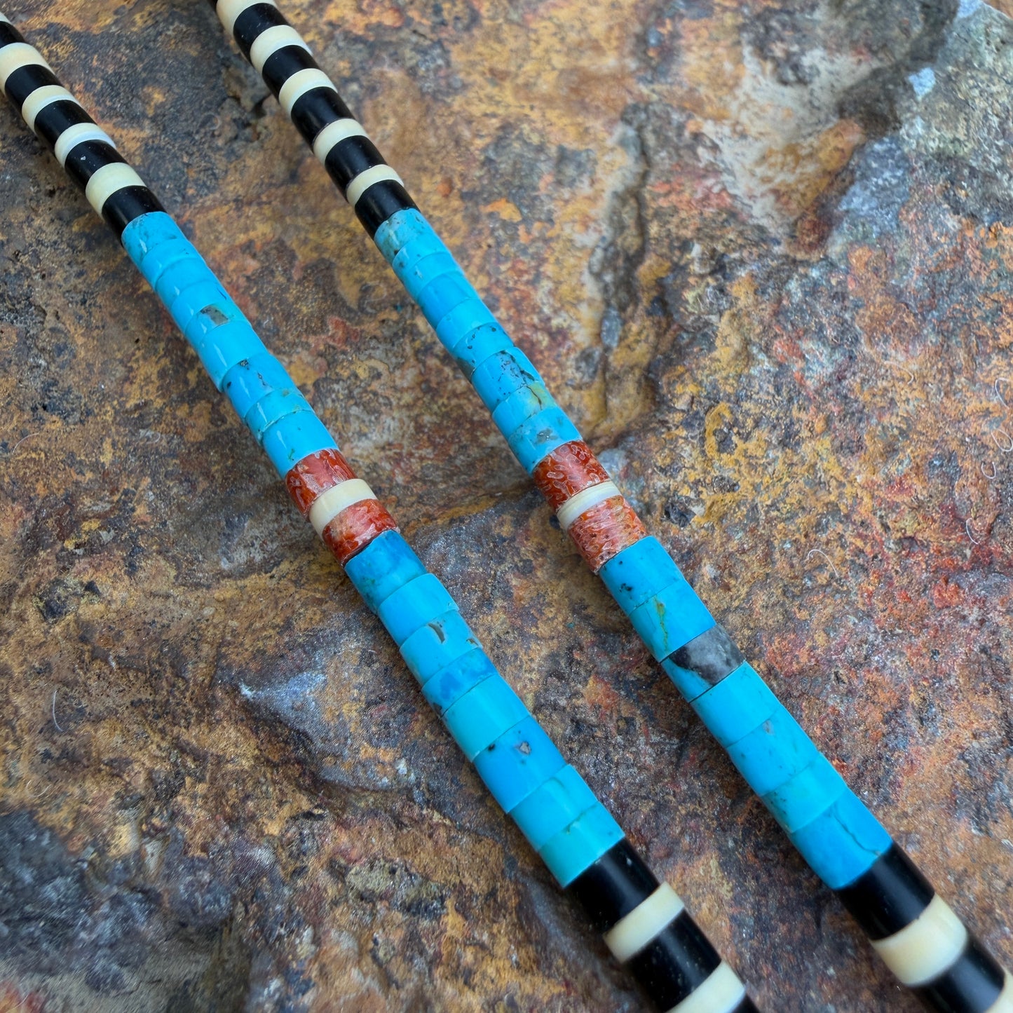 Close up of  blue beads on a necklace