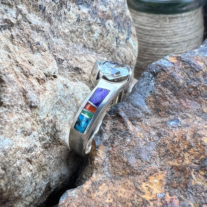 David Rosales Indian Summer Inlaid Sterling Silver Ring w/ Cubic Zirconia