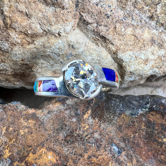 David Rosales Indian Summer Inlaid Sterling Silver Ring w/ Cubic Zirconia