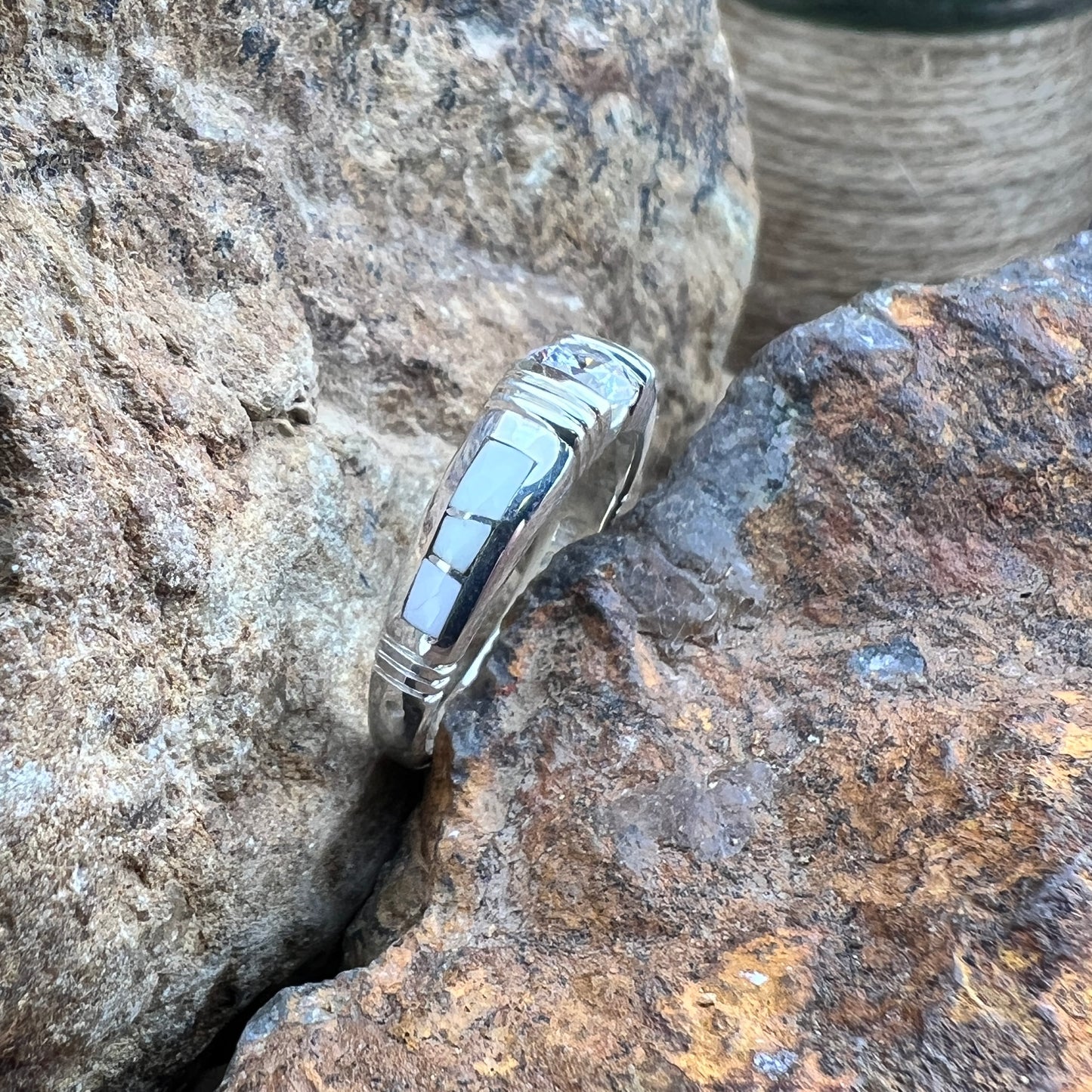 David Rosales Pristine Inlaid Sterling Silver Ring Cubic Zirconia