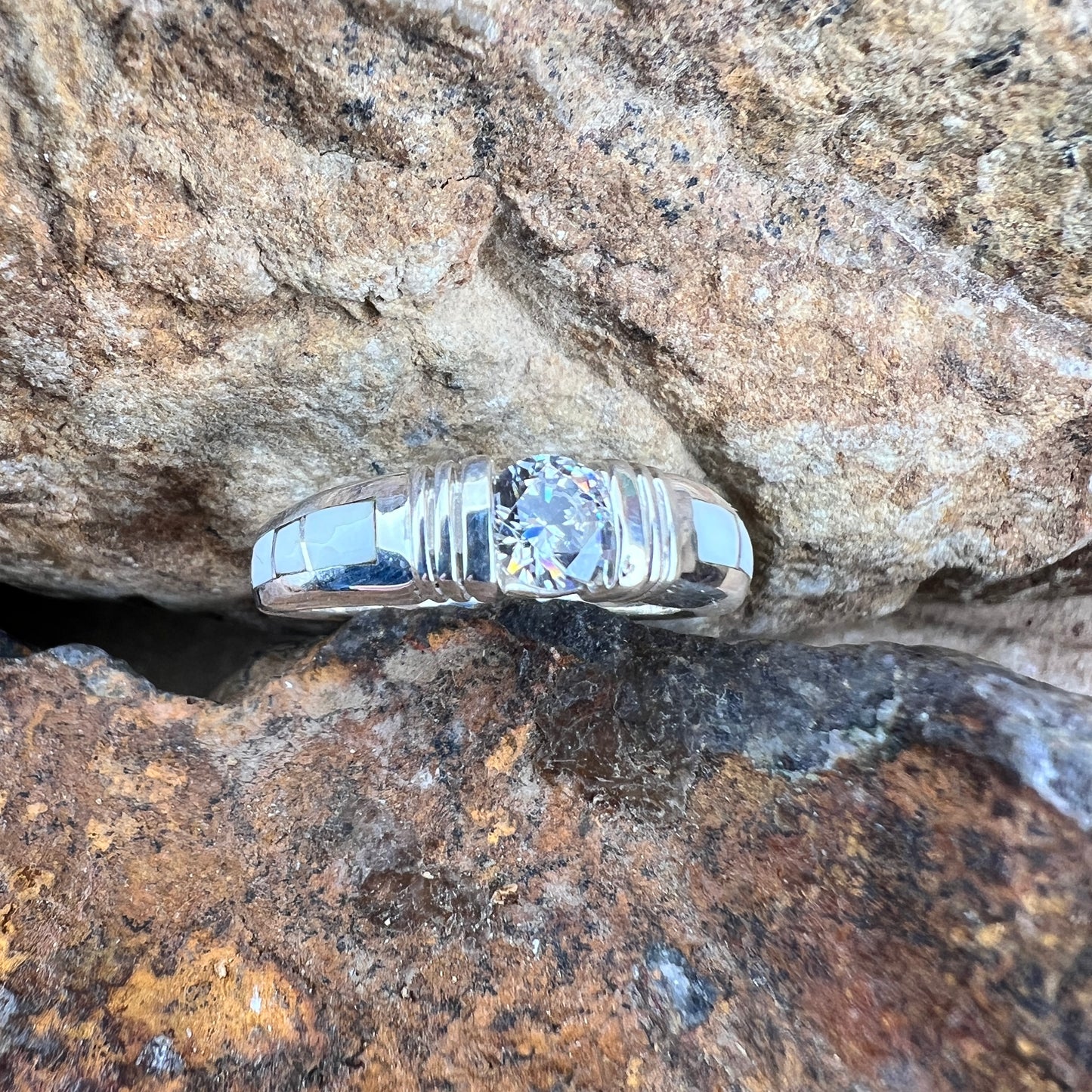 David Rosales Pristine Inlaid Sterling Silver Ring Cubic Zirconia