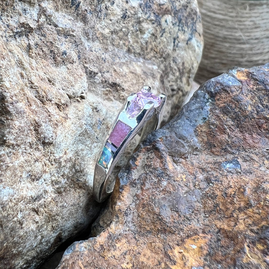 David Rosales Make Me Blush Inlaid Sterling Silver Ring w/Pink CZ