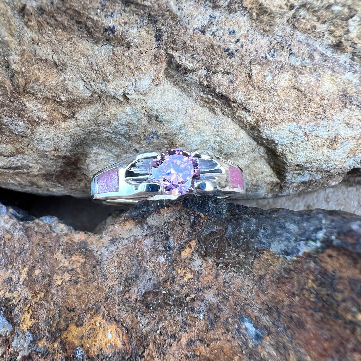 David Rosales Make Me Blush Inlaid Sterling Silver Ring w/Pink CZ