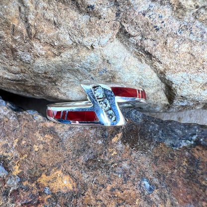 David Rosales Rosarita Inlaid Sterling Silver Ring w/ Cubic Zirconia