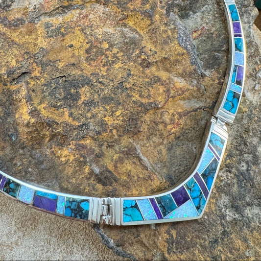 David Rosales Shalako Inlaid Sterling Silver Necklace