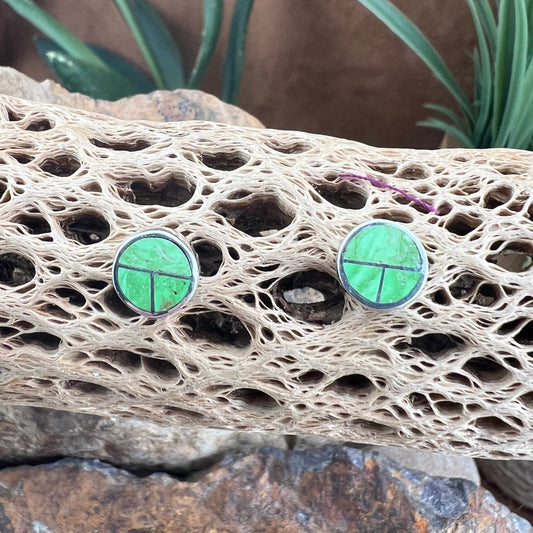 David Rosales Gaspeite Inlaid Sterling Silver Earrings