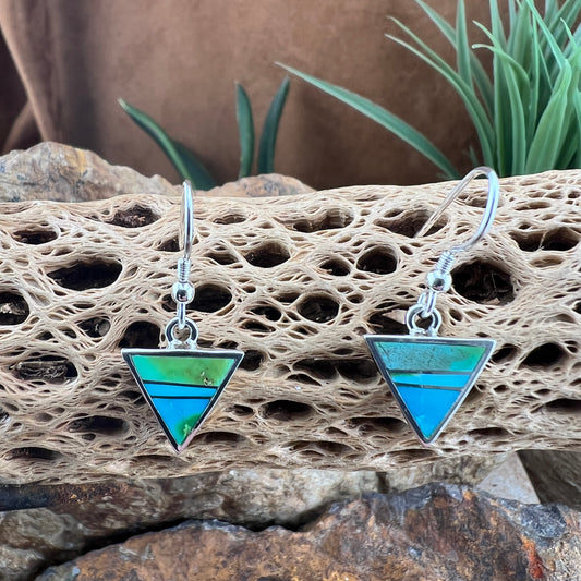 David Rosales Sonoran Gold Turquoise Inlaid Sterling Silver Dangle Earrings