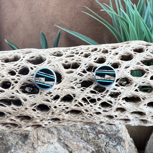 David Rosales Turquoise Creek Inlaid Sterling Silver Earrings