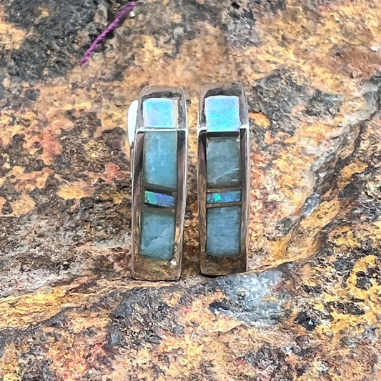 David Rosales Amazing Light Inlaid Sterling Silver Huggie Earrings