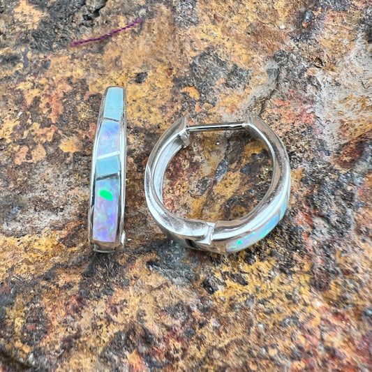 David Rosales Amazing Light Inlaid Sterling Silver Huggie Earrings