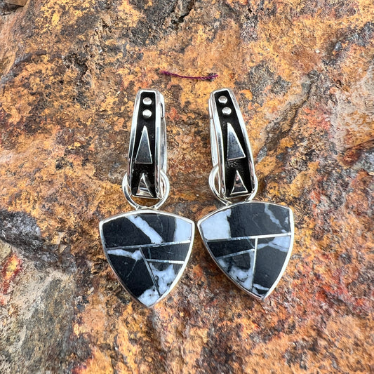 David Rosales White Buffalo Inlaid Sterling Silver Earrings Huggie Dangle