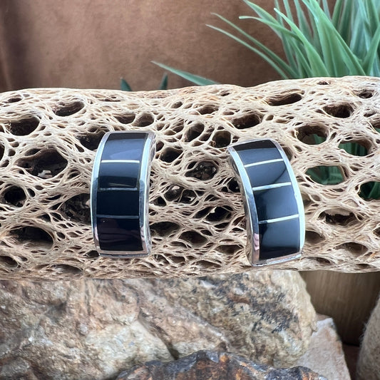 David Rosales Black Jade Inlaid Sterling Silver Earrings