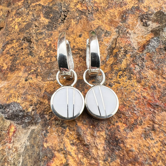 David Rosales Pristine Inlaid Sterling Silver Huggie Drop Earrings