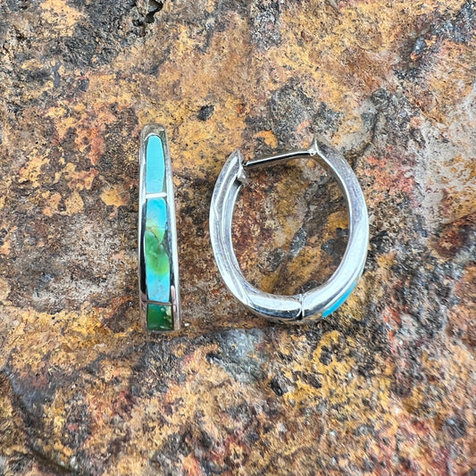 David Rosales Sonoran Gold Turquoise Inlaid Sterling Silver Huggie Earrings