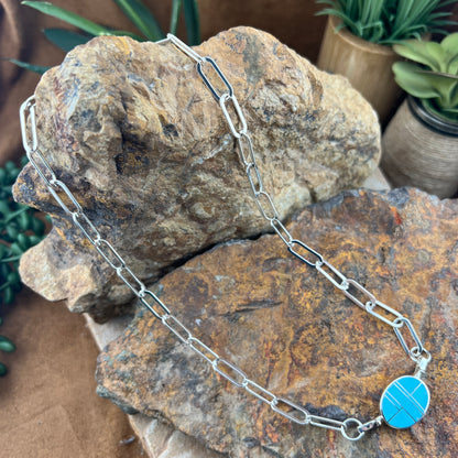 David Rosales Arizona Blue Inlaid Necklace with Sterling Silver Link Chain