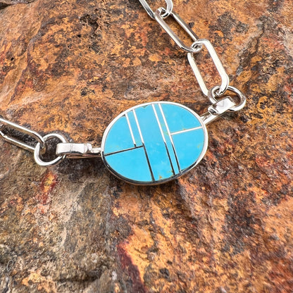 David Rosales Arizona Blue Inlaid Necklace with Sterling Silver Link Chain